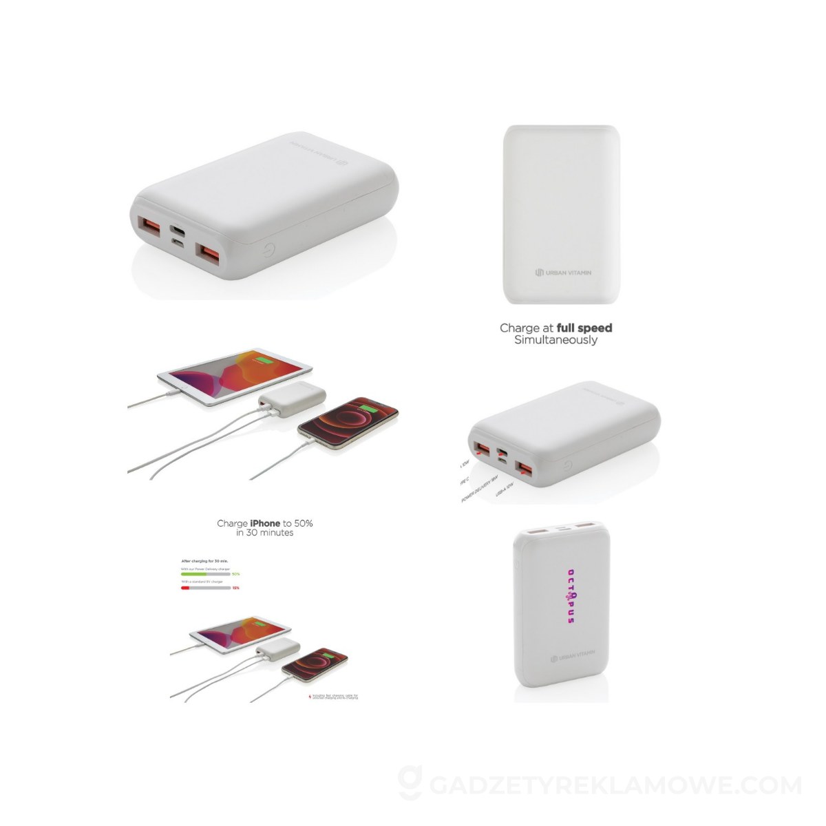 Szybki power bank 10000 mAh Urban Vitamin - biały