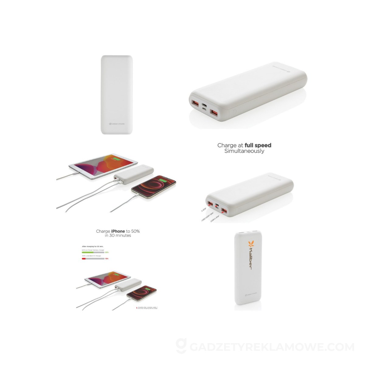 Szybki power bank 20000 mAh Urban Vitamin - biały