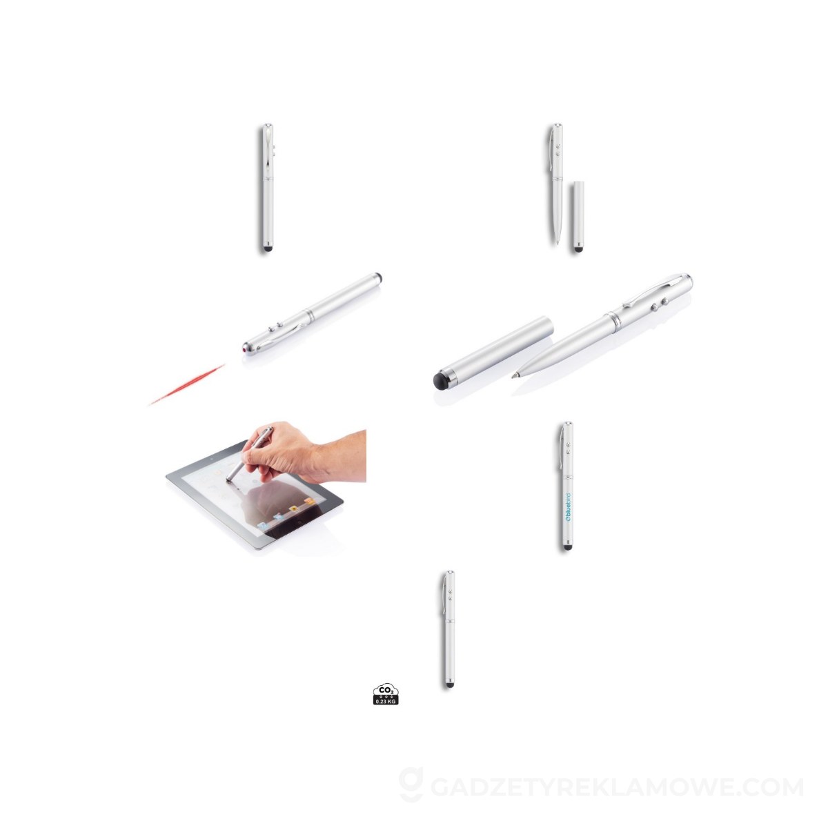 Długopis 4 w 1, touch pen, wskaźnik laserowy, latarka - srebrny