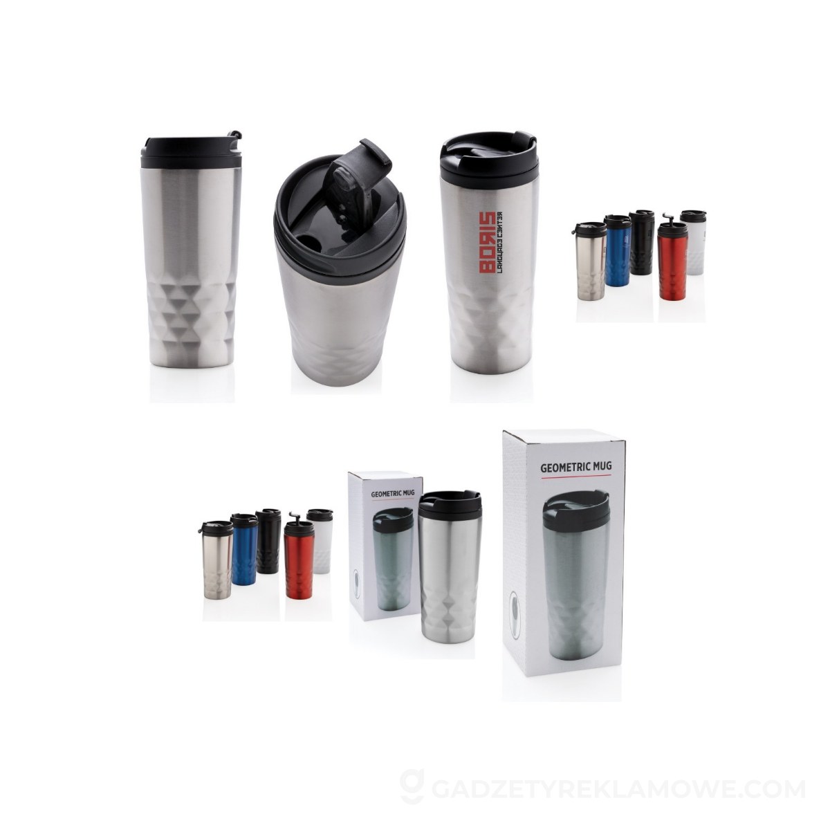 Geometryczny kubek termiczny 300 ml - srebrny