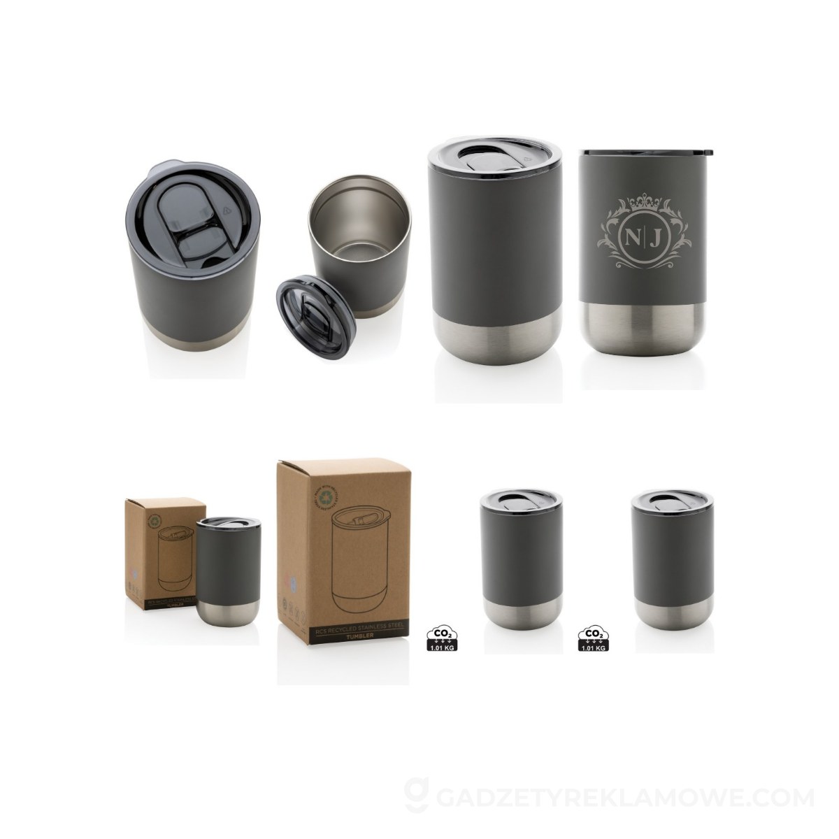 Kubek termiczny 360 ml, stal nierdzewna z recyklingu - szary