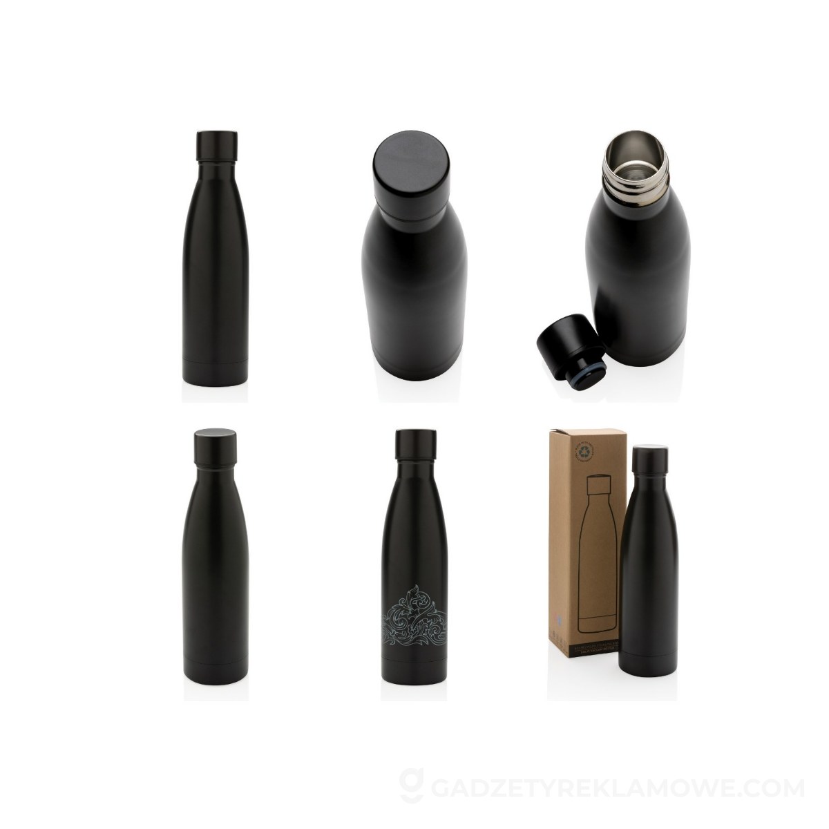Butelka termiczna 500 ml, stal nierdzewna z recyklingu - czarna