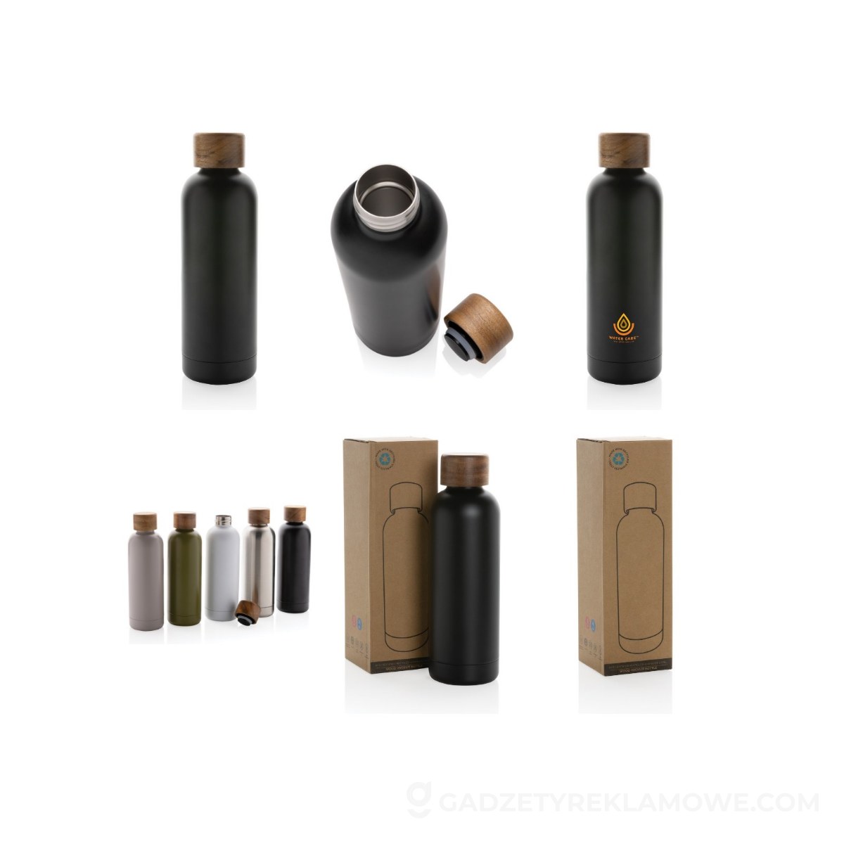 Butelka termiczna 500 ml Wood, stal nierdzewna z recyklingu - czarna
