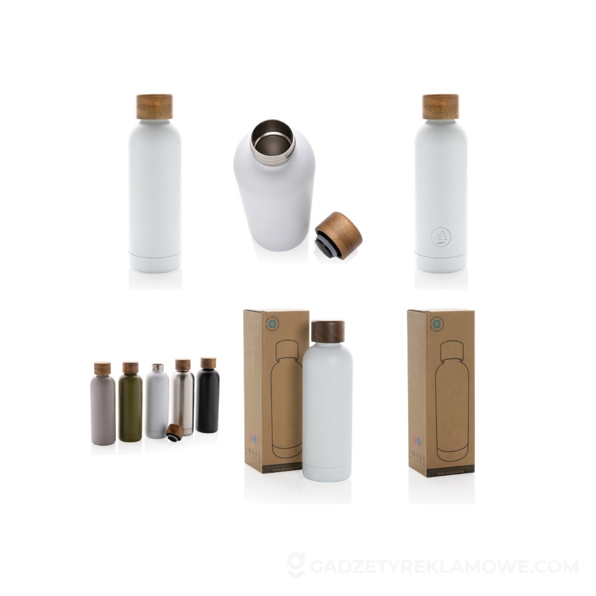 Butelka termiczna 500 ml Wood, stal nierdzewna z recyklingu - biała