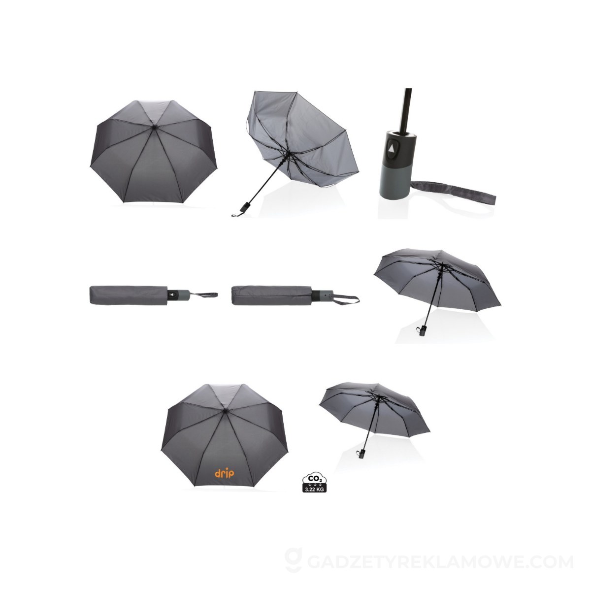 Mały parasol automatyczny 21" Impact AWARE™ rPET - szary