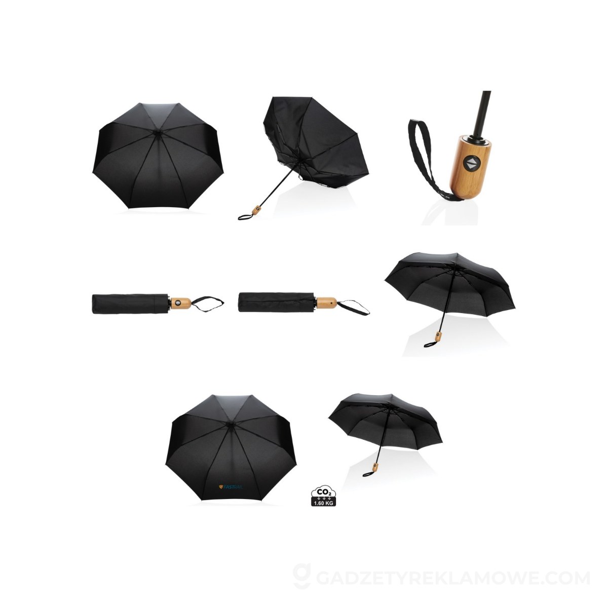 Bambusowy parasol automatyczny 21" Impact AWARE™ rPET - czarny