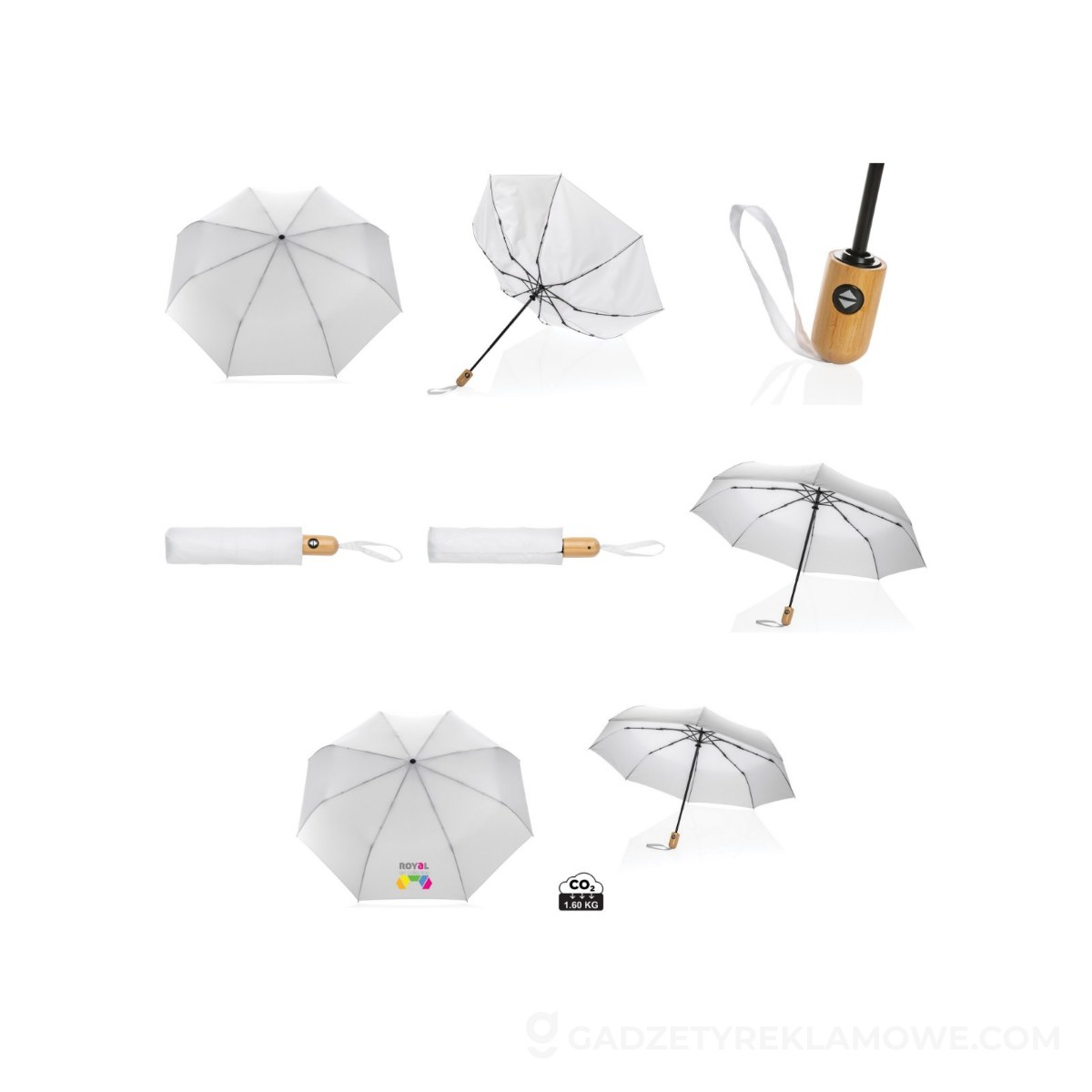 Bambusowy parasol automatyczny 21" Impact AWARE™ rPET - biały