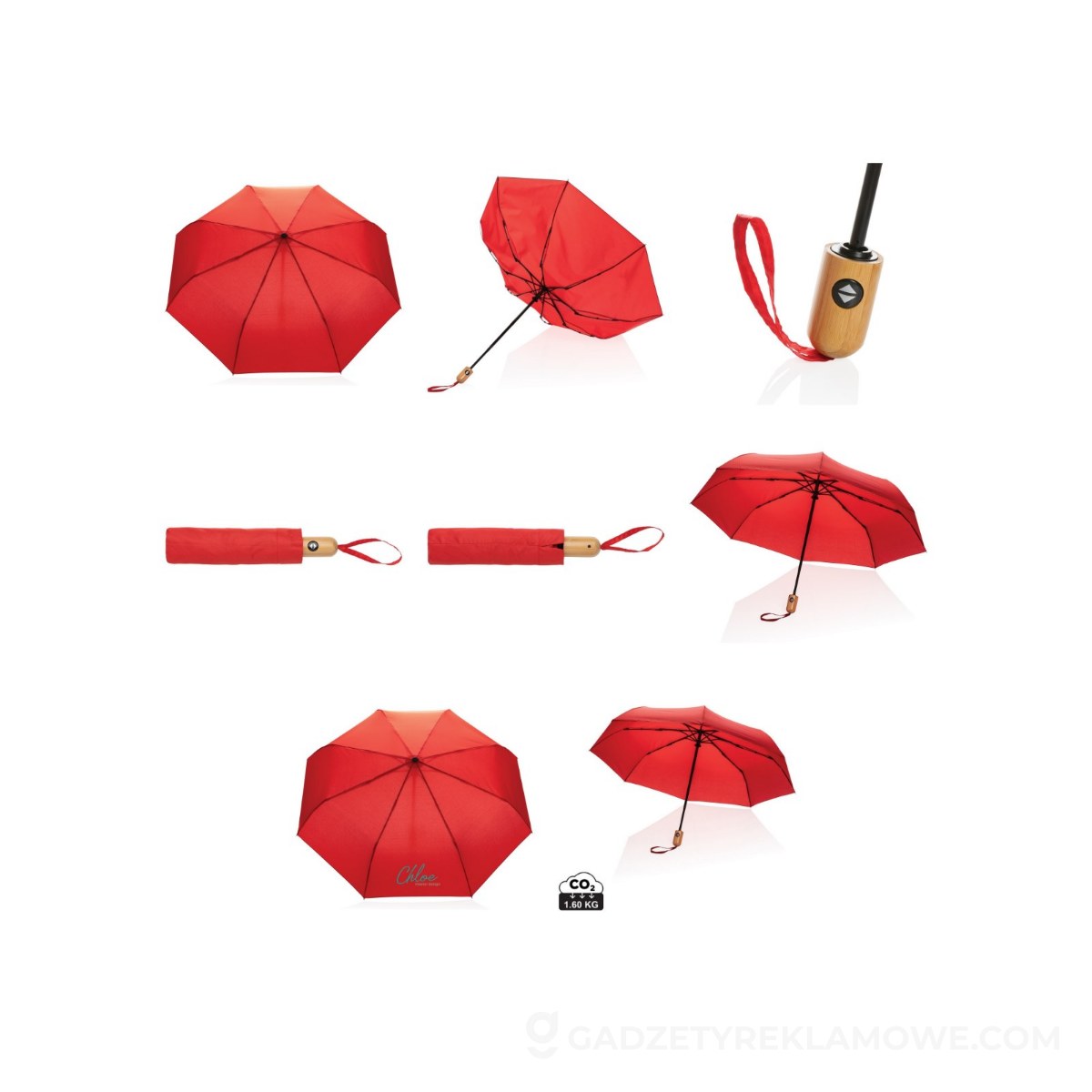 Bambusowy parasol automatyczny 21" Impact AWARE™ rPET - czerwony