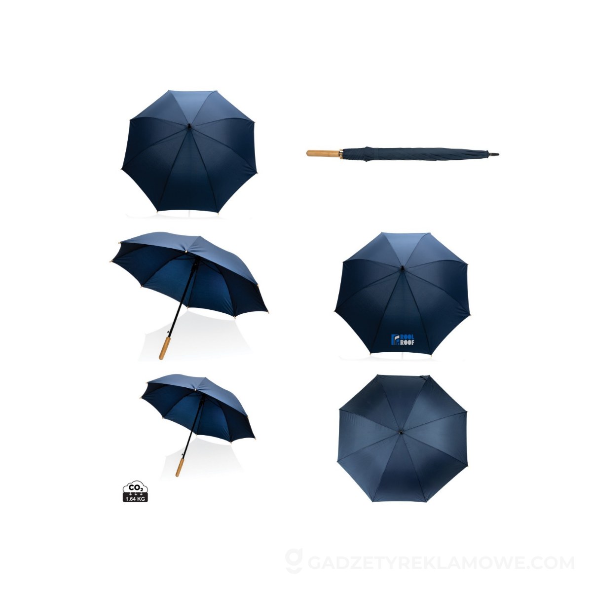 Bambusowy parasol automatyczny 23" Impact AWARE™ rPET - niebieski