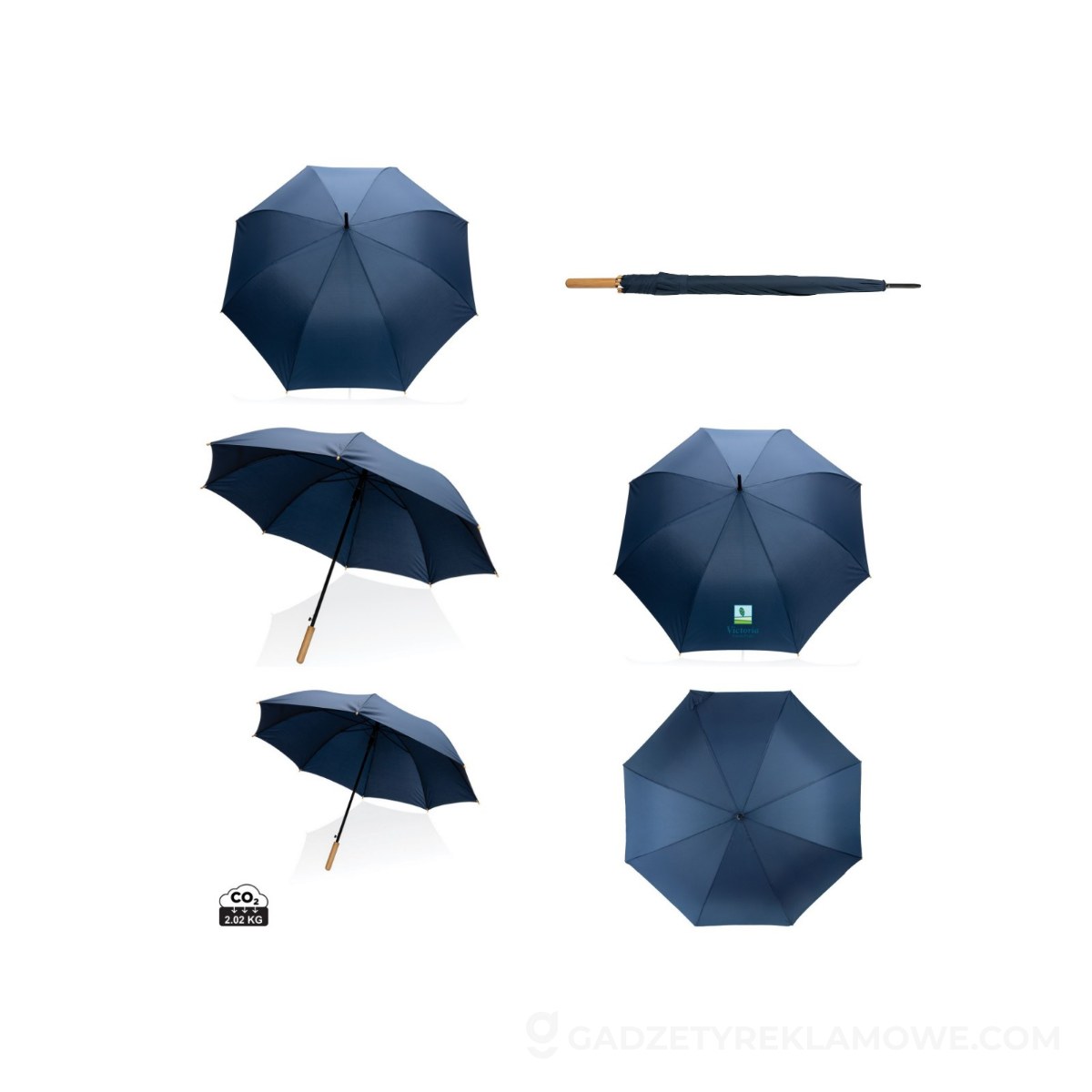 Bambusowy parasol automatyczny 27" Impact AWARE™ rPET - niebieski