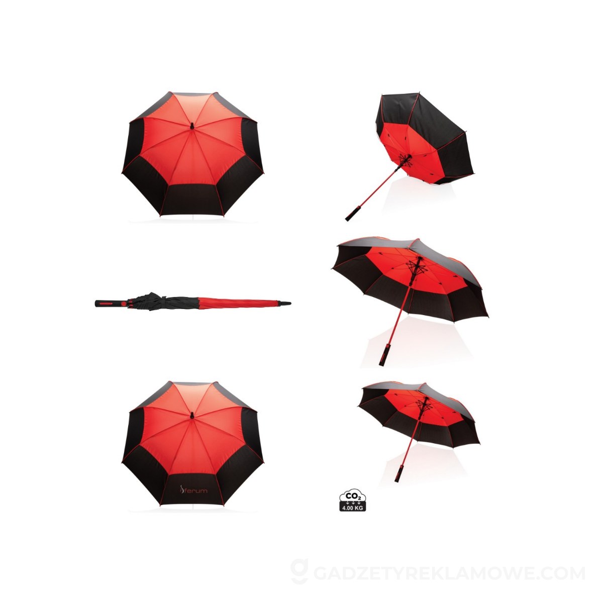 Parasol sztormowy 27", automatyczny Impact AWARE™ rPET - czerwony