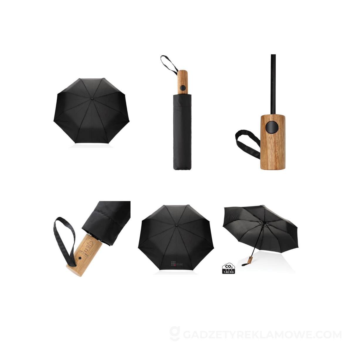 Mały parasol automatyczny 21" Kaycey AWARE™ RPET - czarny