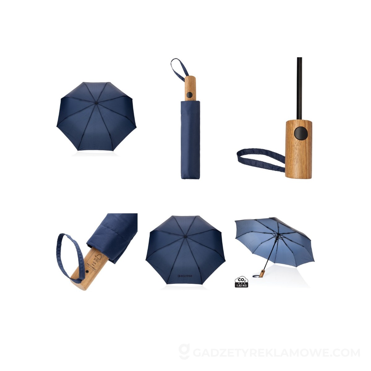 Mały parasol automatyczny 21" Kaycey AWARE™ RPET - niebieski