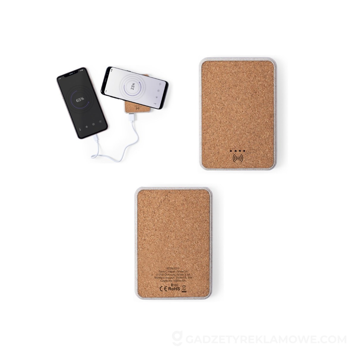 AXP-V0147-00-wariantu-watermark Bezprzewodowy power bank 5000 mAh ze słomy pszenicznej, ładowarka bezprzewodowa 5W - neutralna
