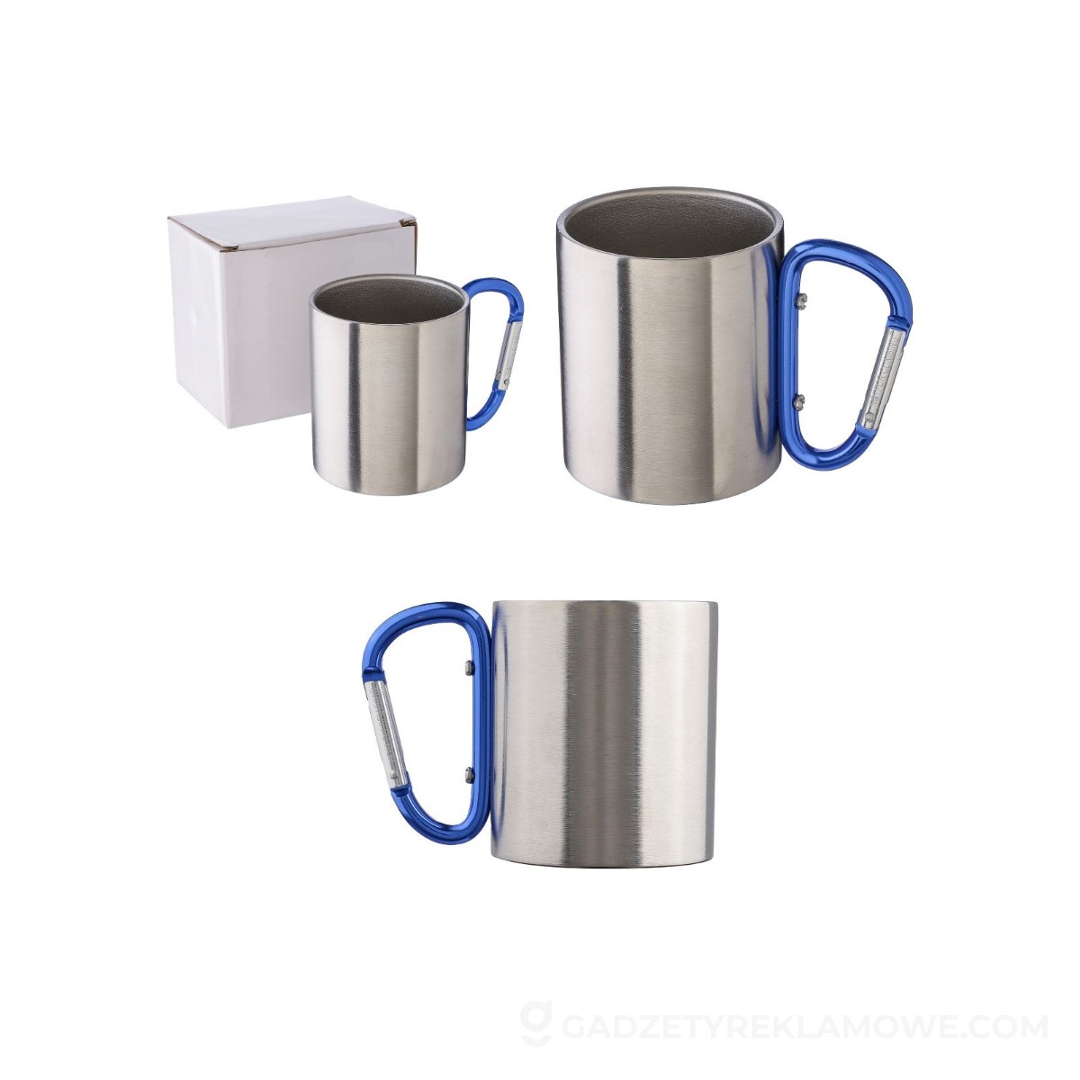 Metalowy kubek 185 ml z karabińczykiem - granatowy