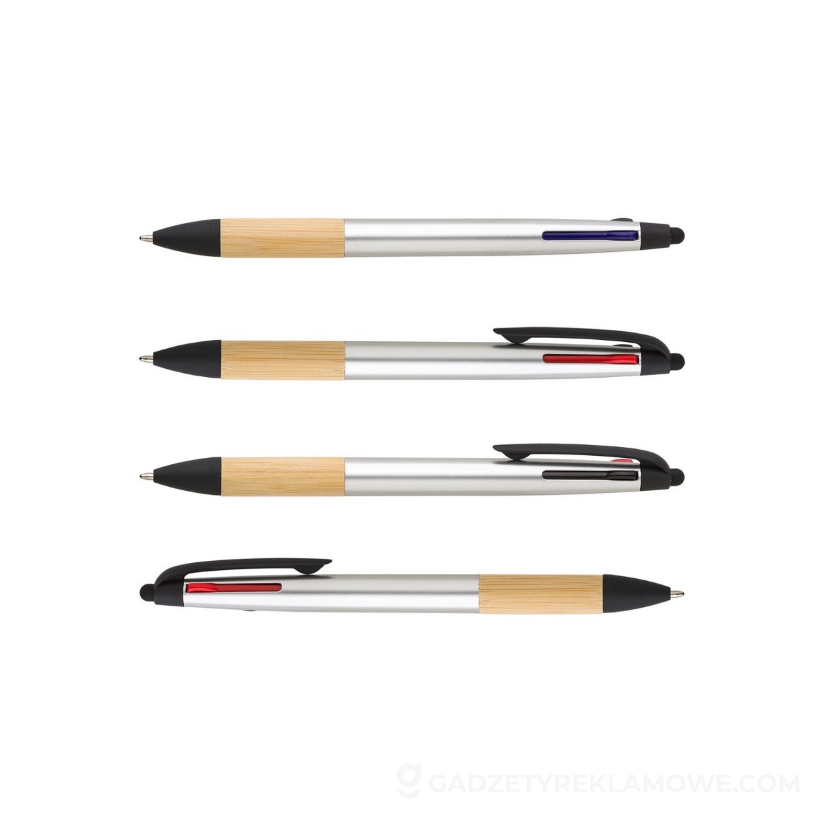 Długopis, wielokolorowy wkład, touch pen - srebrny