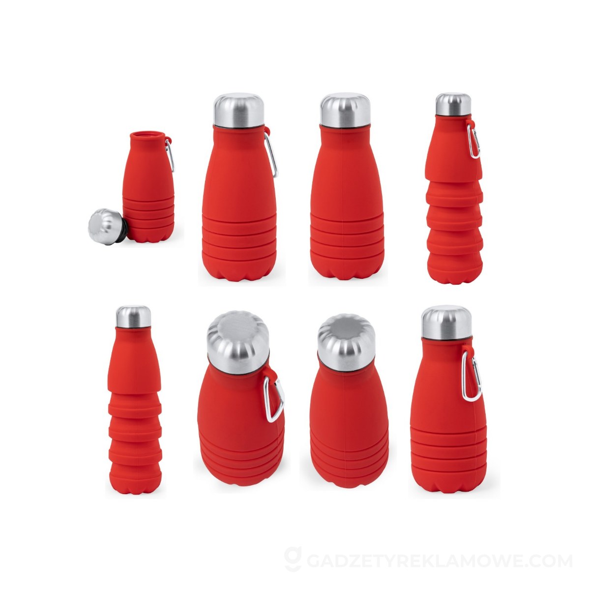Składana butelka sportowa 550 ml z karabińczykiem - czerwona