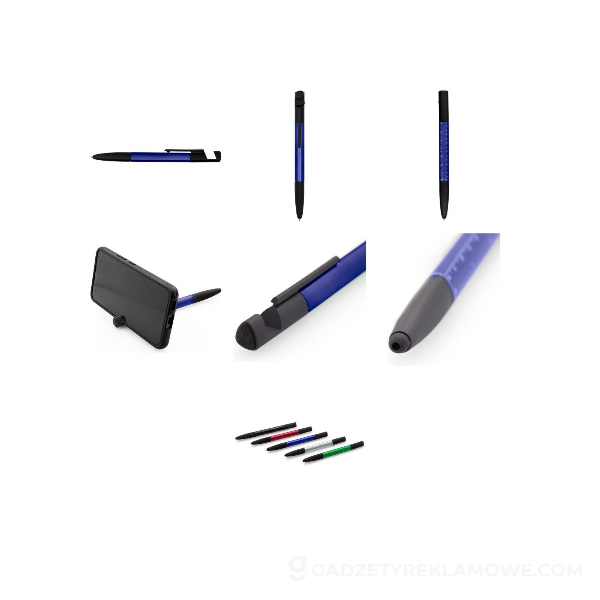 Długopis wielofunkcyjny, czyścik do ekranu, linijka, stojak na telefon, touch pen, śrubokręty - granatowy