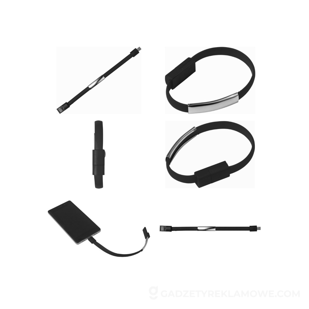Opaska na rękę, bransoletka, kabel do ładowania - czarna