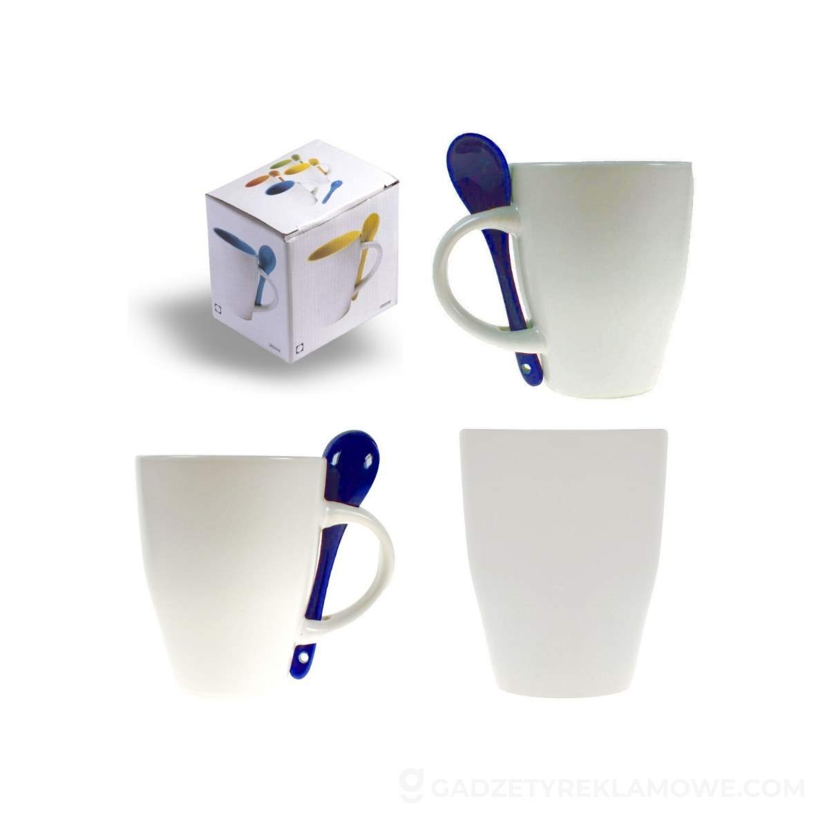 Kubek ceramiczny 300 ml z łyżeczką - granatowy