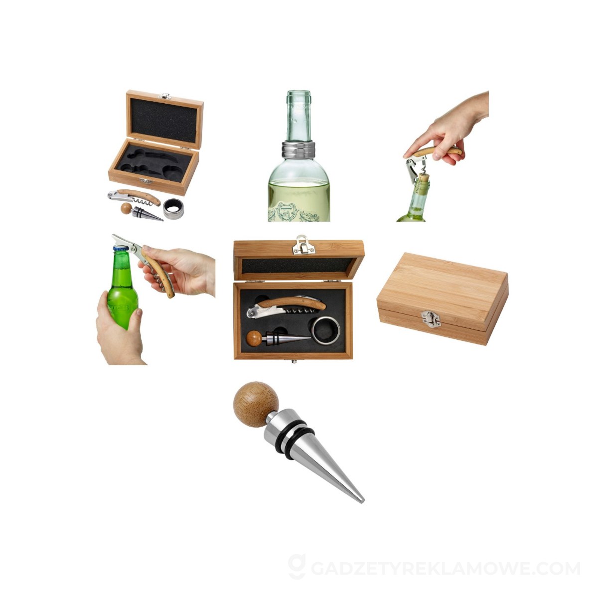 Bambusowy zestaw do wina, 3 el. - brązowy