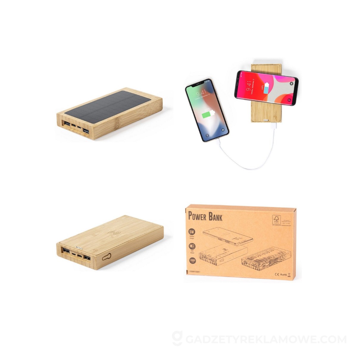 AXP-V8335-16-wariantu-watermark Bambusowy bezprzewodowy power bank 10000 mAh, ładowarka bezprzewodowa 5W, ładowarka słoneczna - brązowy