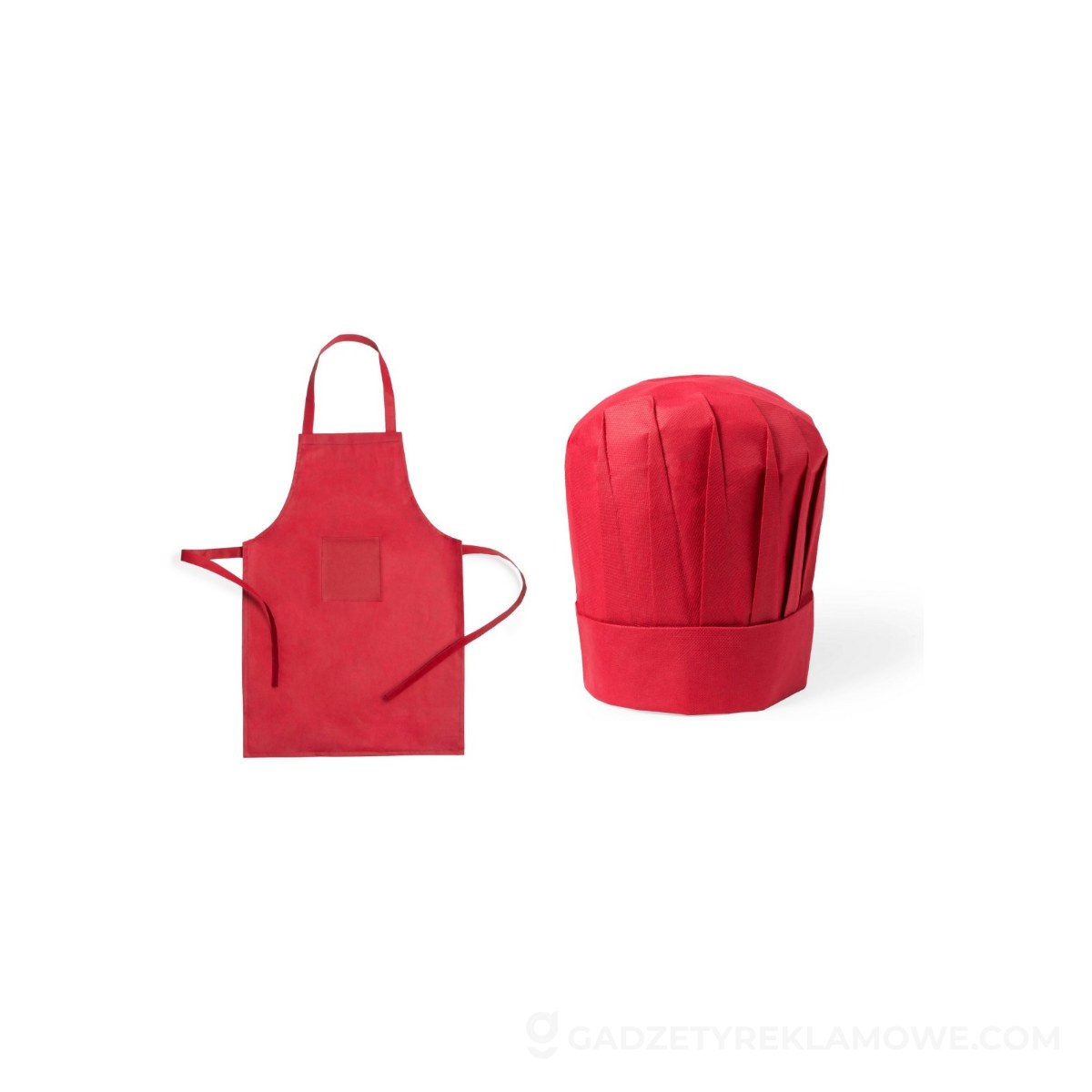 AXP-V9542-05-wariantu-watermark Zestaw małego kucharza, fartuch kuchenny i czapka kucharska, rozmiar dziecięcy - czerwony