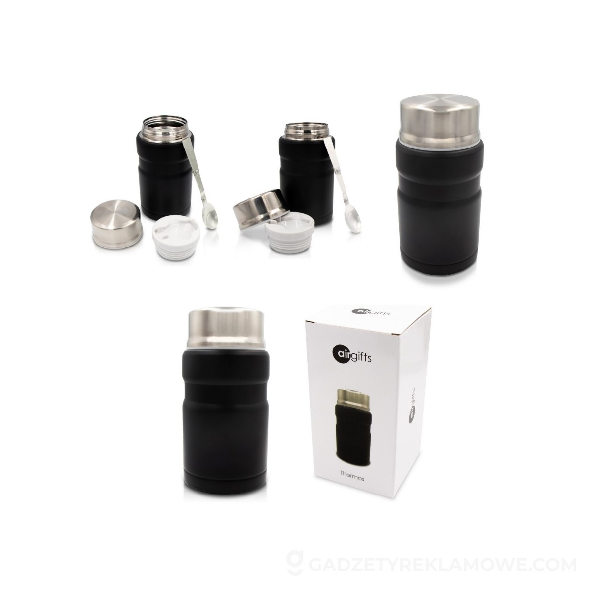 AXP-V9962-03-wariantu-watermark Termiczny pojemnik na żywność 650 ml Air Gifts, składana łyżka | Jonathan - czarny