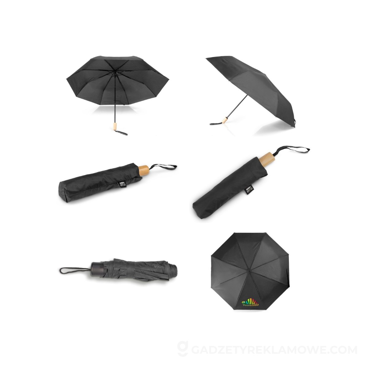 Wiatroodporny parasol manualny RPET, składany | Uksan - czarny