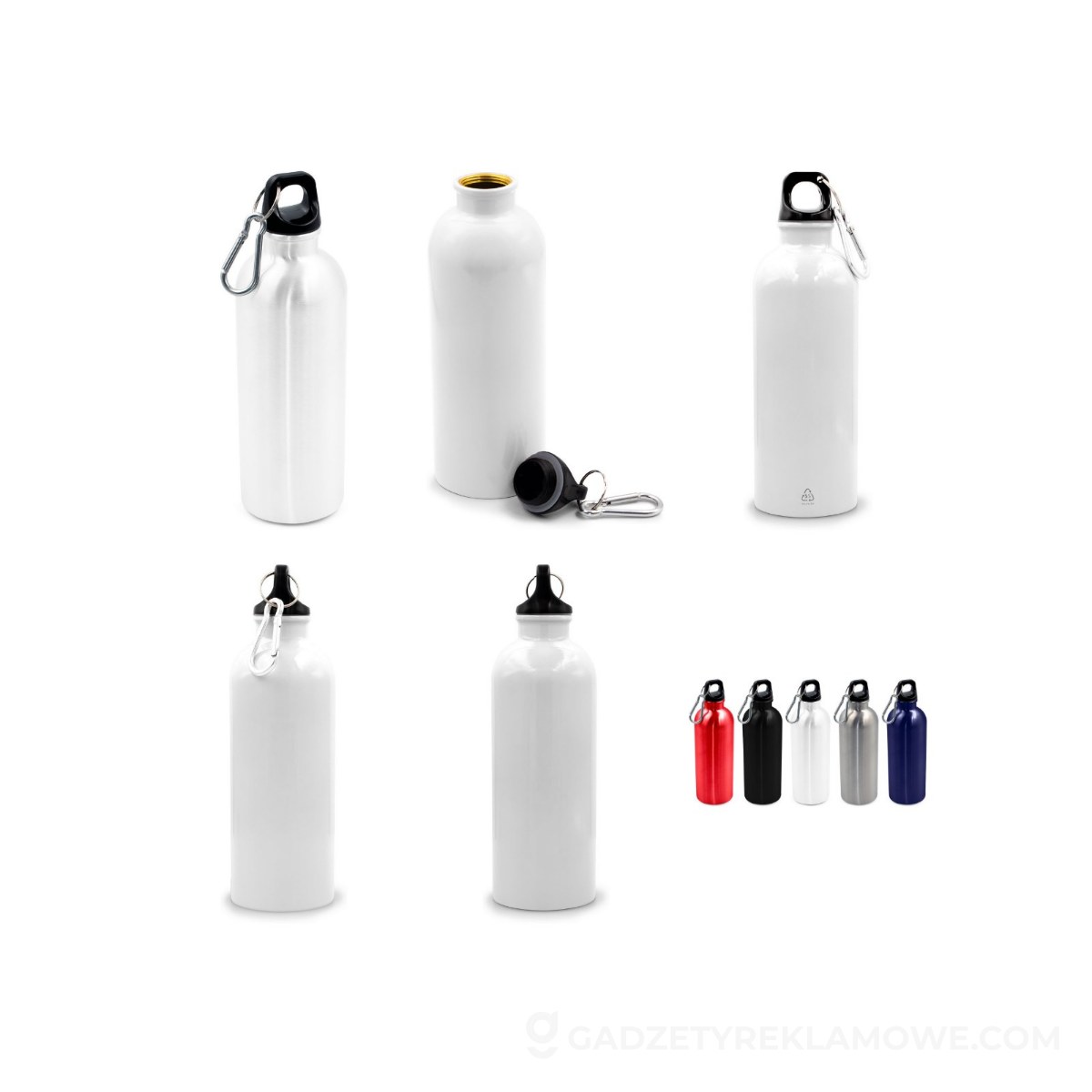 Butelka sportowa 500 ml z karabińczykiem | Brenda - biała