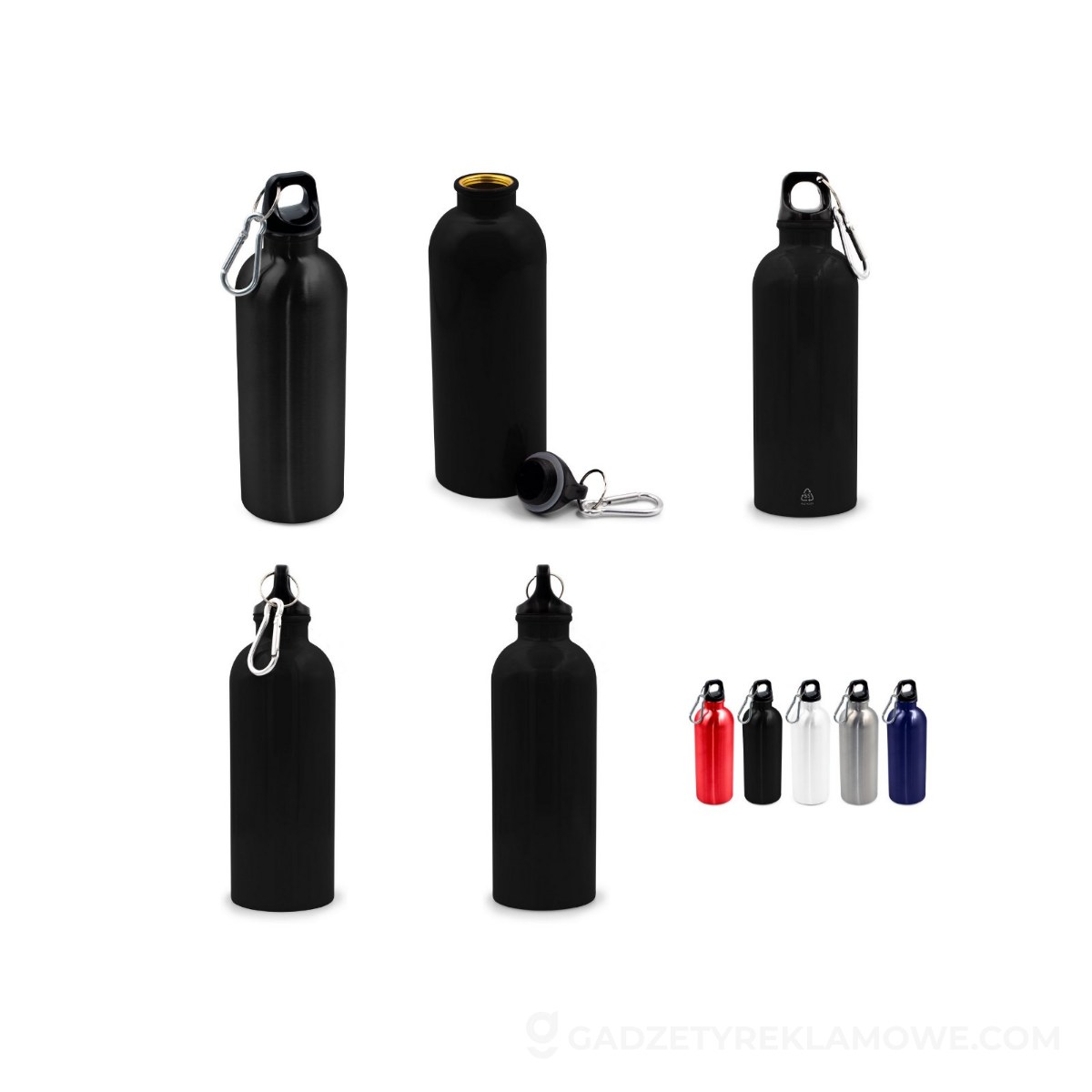Butelka sportowa 500 ml z karabińczykiem | Brenda - czarna
