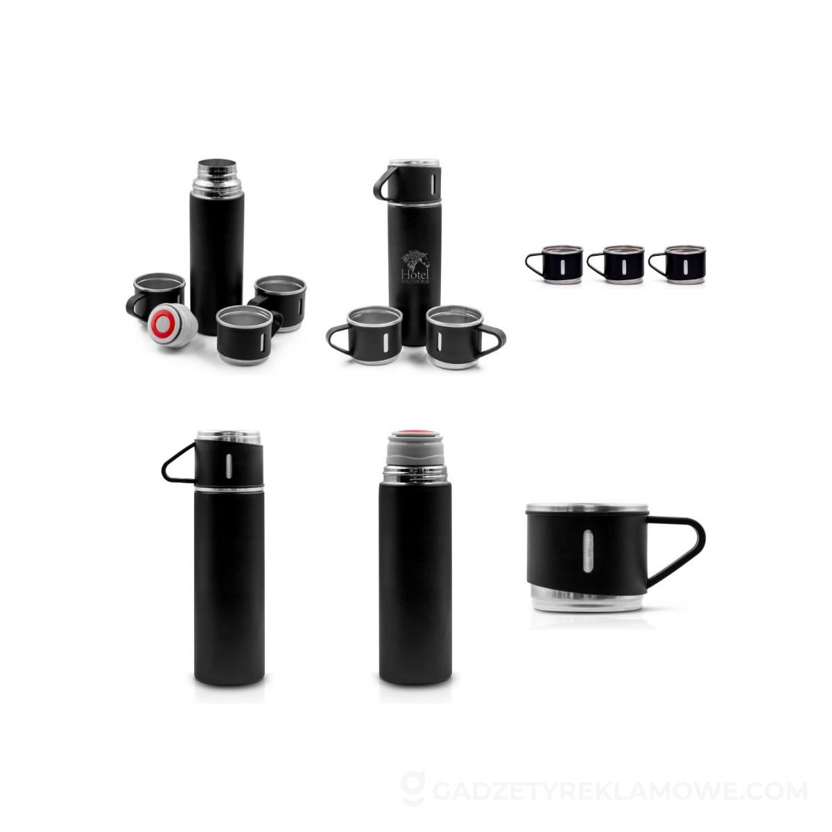Termos 420 ml i 3 kubki 150 ml | Quavean - czarny
