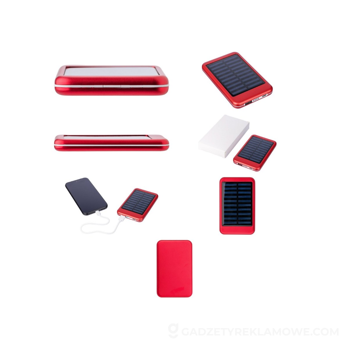 Power bank 4000 mAh z ładowarką słoneczną - czerwony