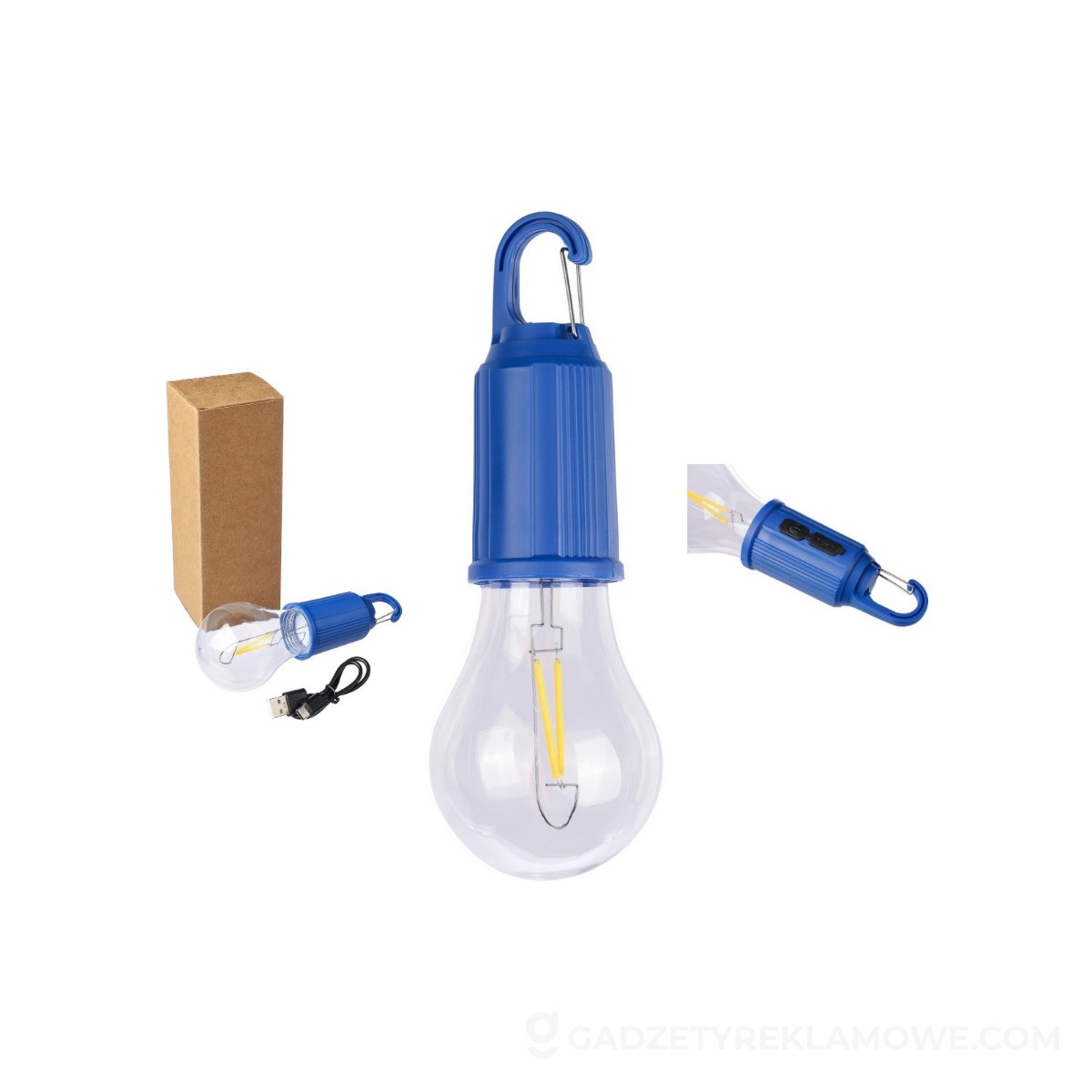 Wisząca lampka "żarówka", karabińczyk - granatowa