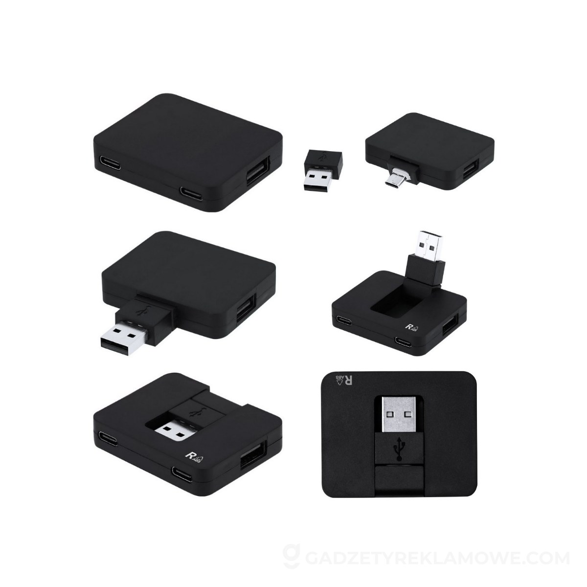 Hub USB 2.0 i USB-C z RABS - czarny
