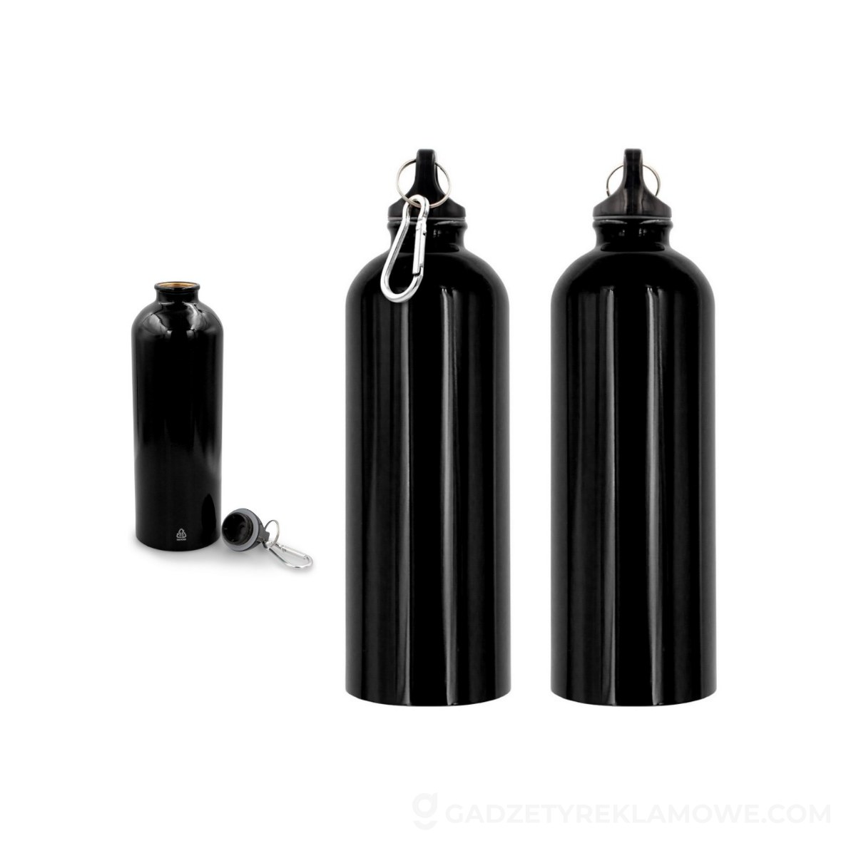 Butelka sportowa 750 ml z karabińczykiem | Laveriano - czarna