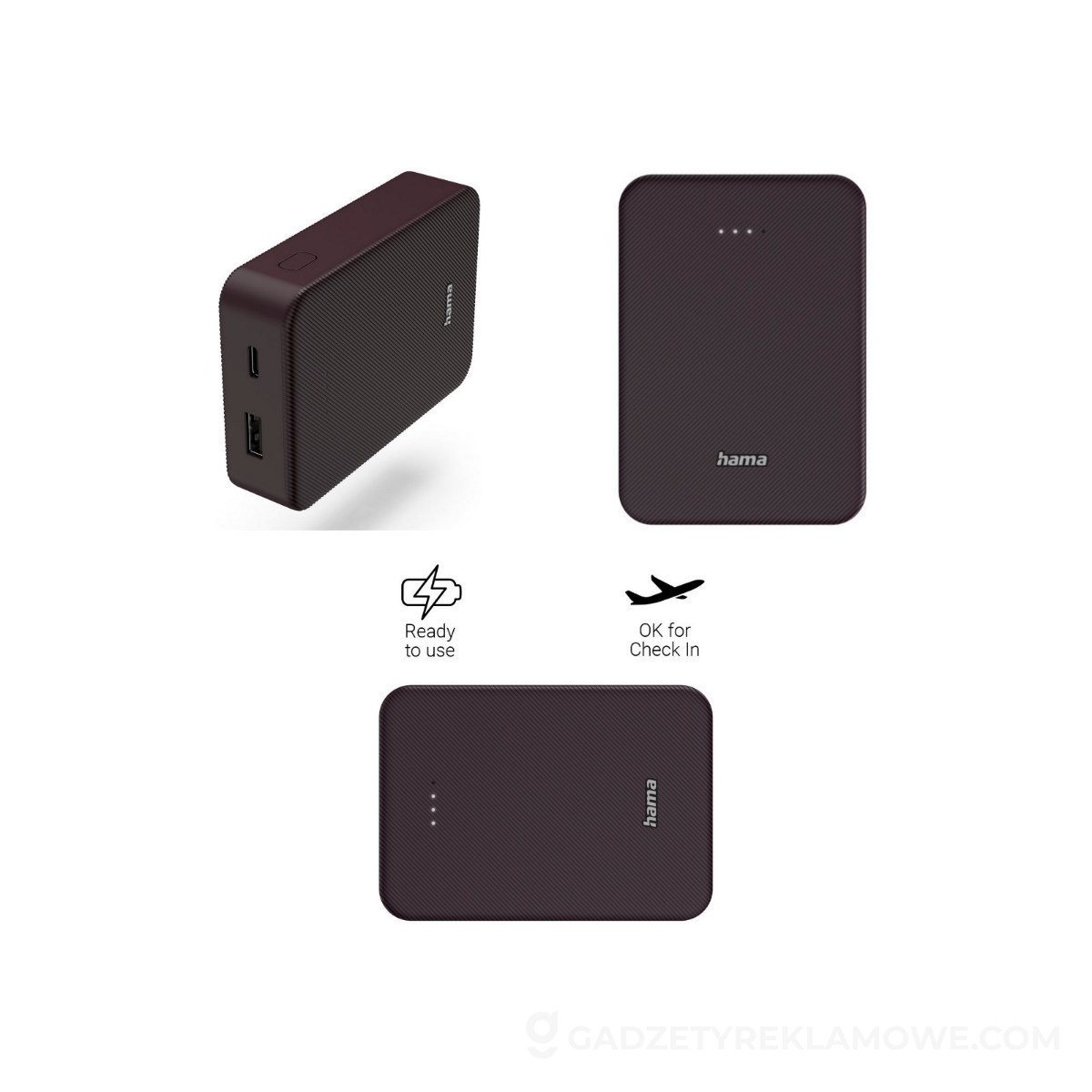 Power bank 10000 mAh Hama Power Pack - burgundowy