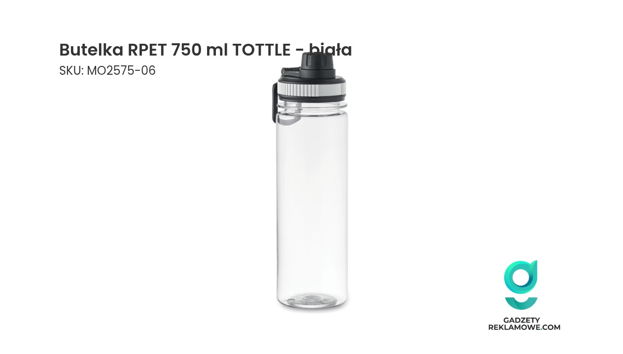 Butelka RPET 750 ml TOTTLE - biała Biała butelka RPET 750 ml model TOTTLE
