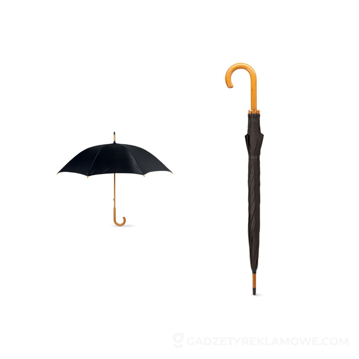 Parasol z drewnianą rączką CALA - czarny