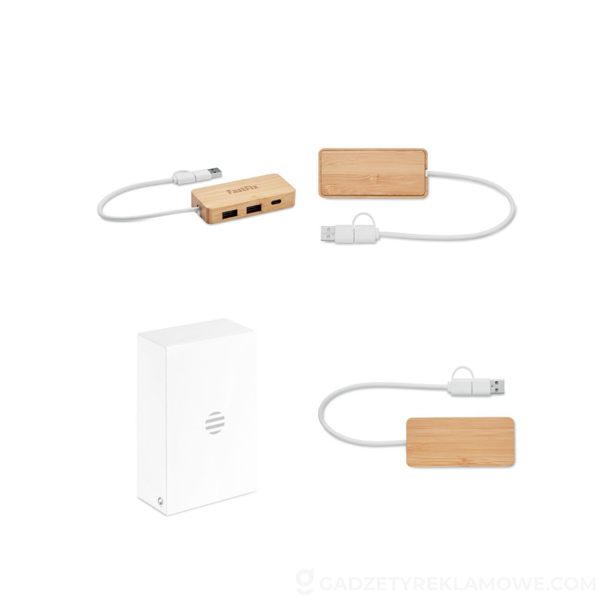 3-portowy bambusowy hub USB HUBBAM - drewniany