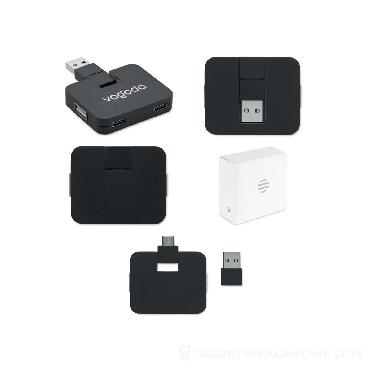 4-portowy USB SQUARE-C - czarny