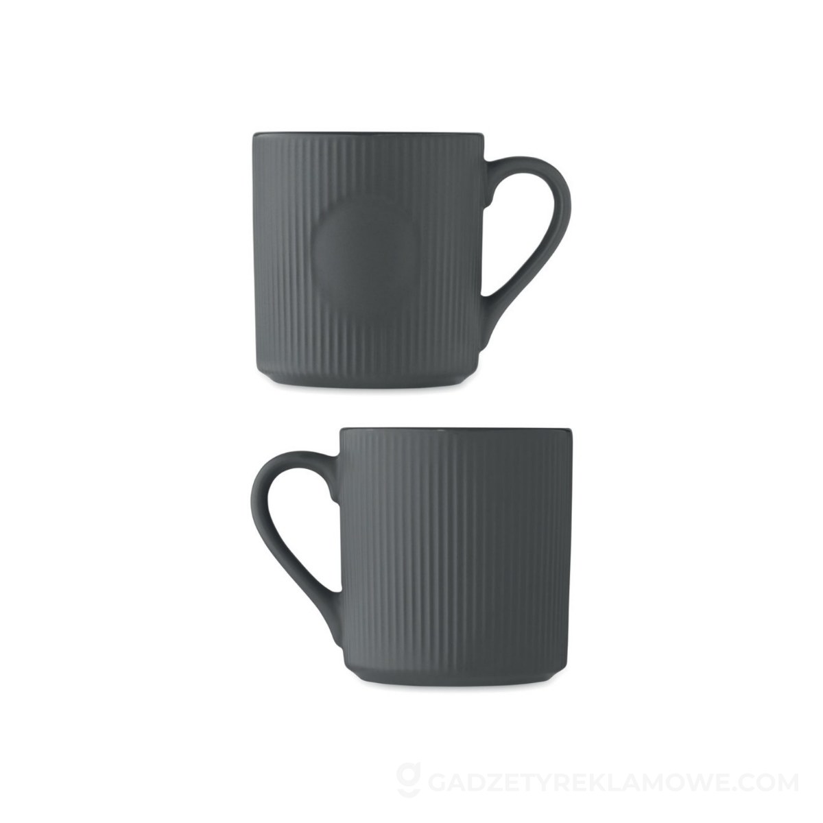 Klasyczne gadżety reklamowe, które naprawdę działają! 4 Kubek ceramiczny w prążki 340 m RIBMUG - ciemnoszary