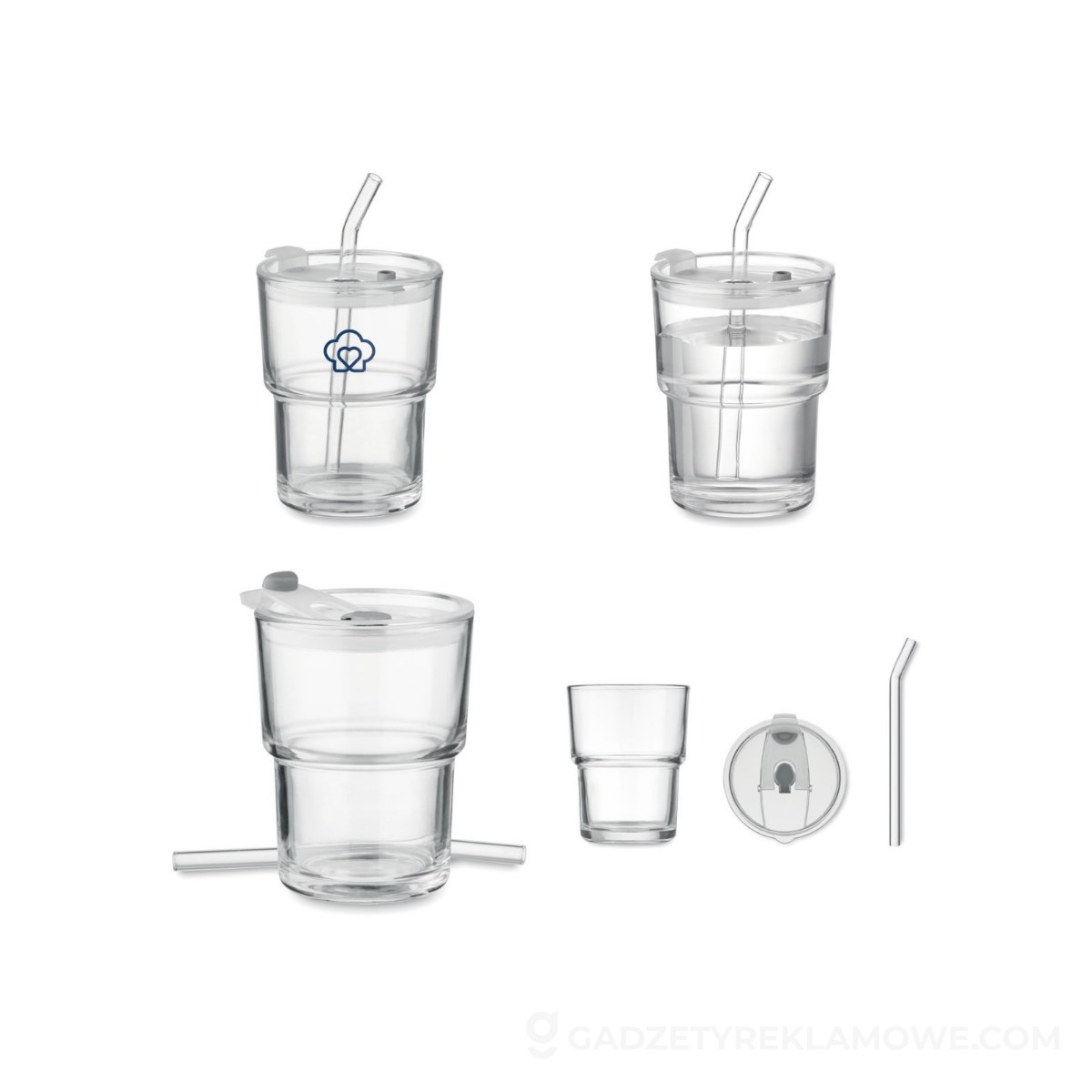 Szklany kubek ze słomką 400ml SIP - przezroczysty