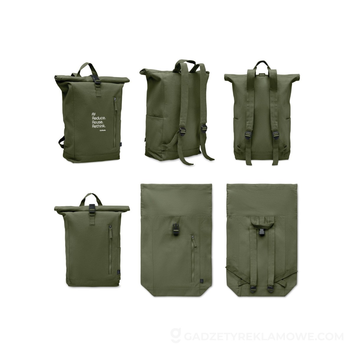 Plecak typu rolltop 390 gr/m² KAMET - zielony wojskowy