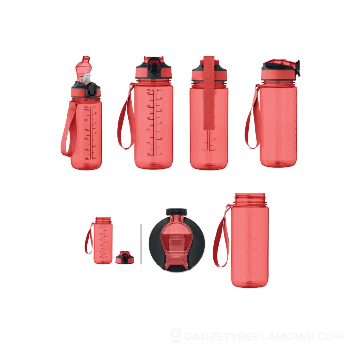 Butelka sportowa Enkel 700 ml - przezroczysta czerwona