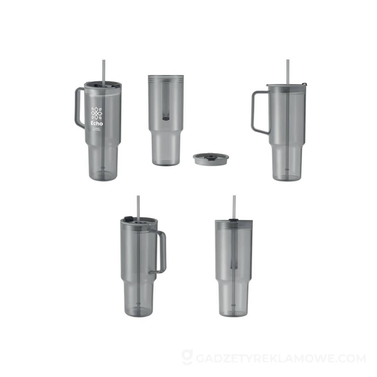 Kubek z RPET 1200ml MUGORA - przezroczysty szary