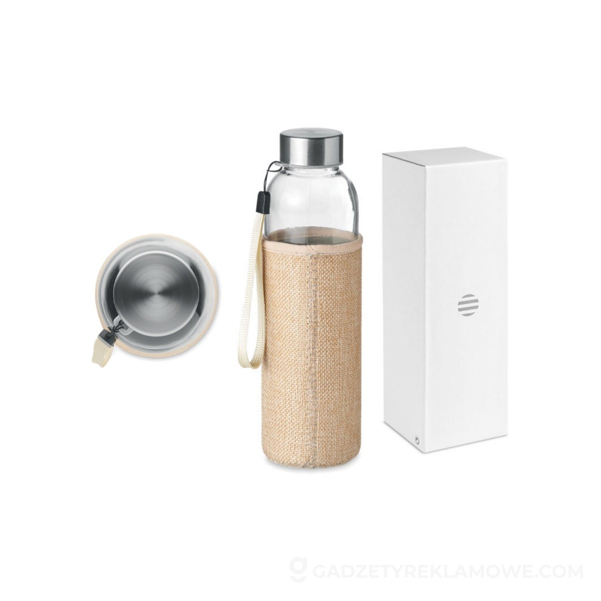 Gadżety reklamowe Poznań 9 Szklana butelka w etui 500ml UTAH TOUCH - beżowa