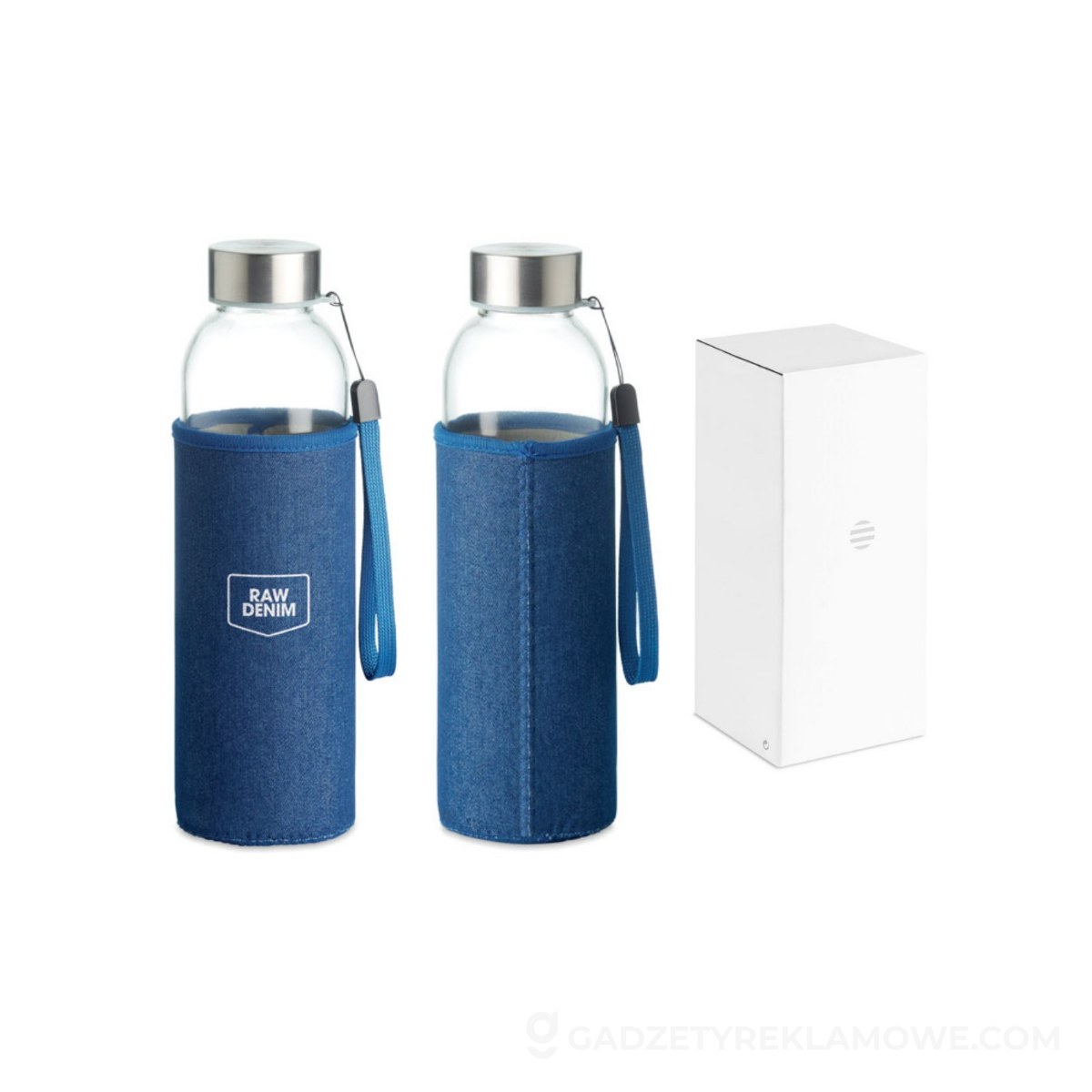 Szklana butelka w etui 500 ml UTAH DENIM - niebieska