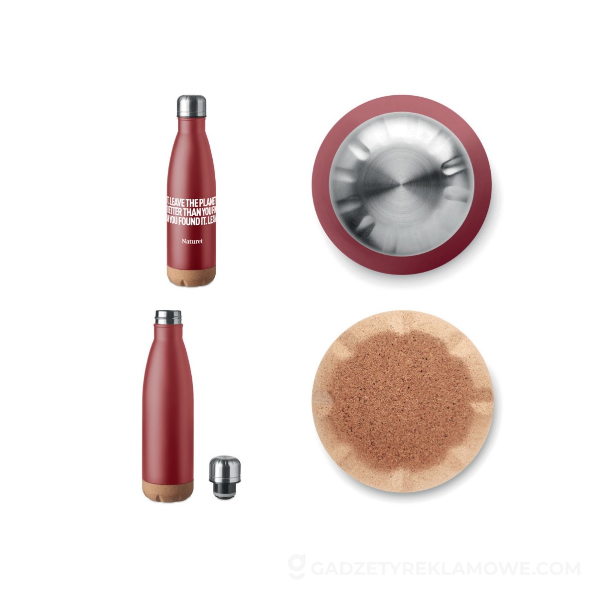 Dwuścienna butelka 500 ml ASPEN CORK - bordowa
