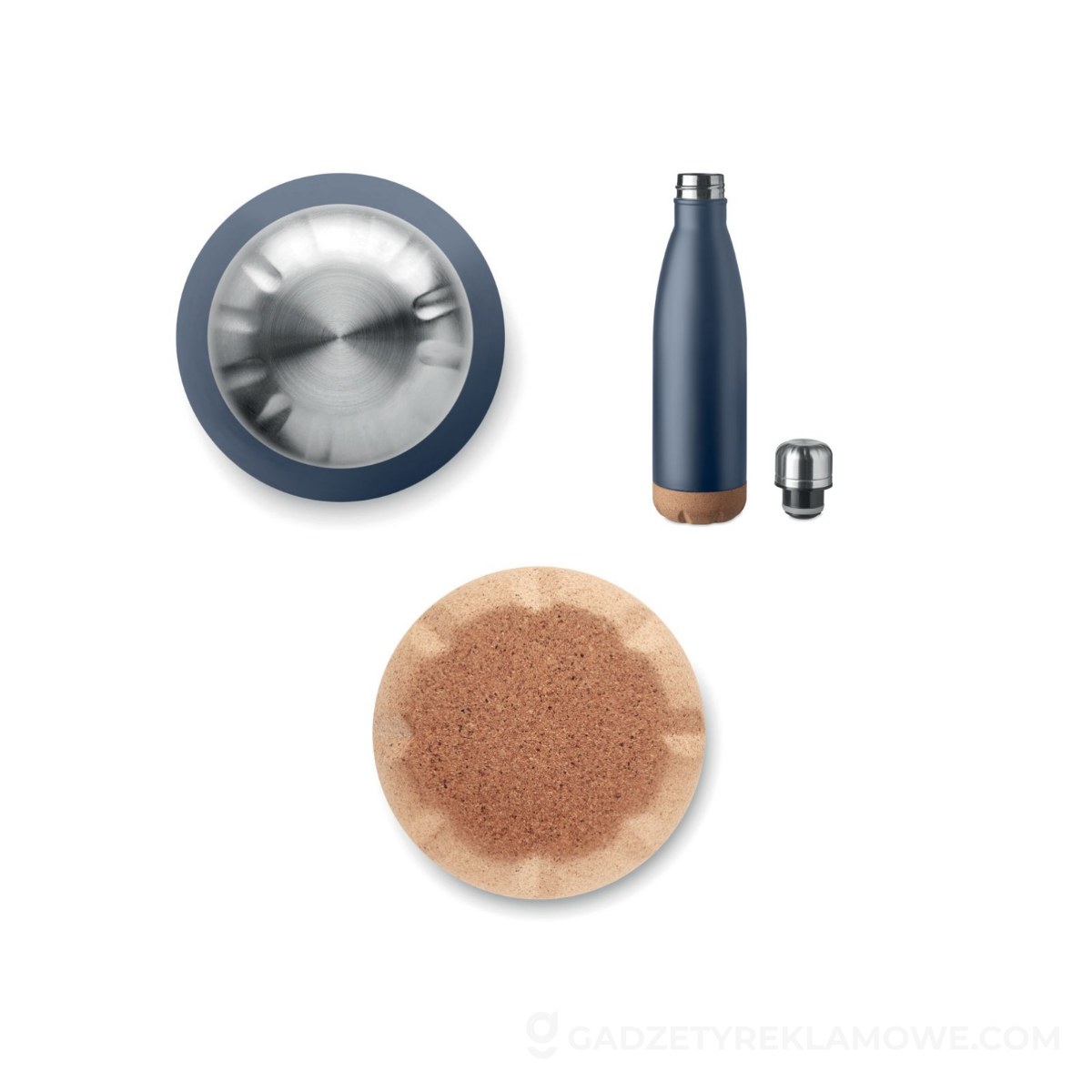 Gadżety reklamowe Jasło 11 Dwuścienna butelka 500 ml ASPEN CORK - ciemnogranatowa